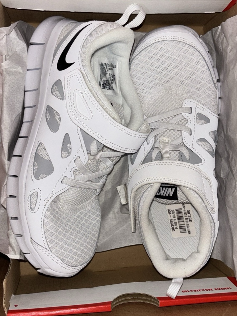 Nike Kids White and Black Hook-and-Loop Athletic Sneakers